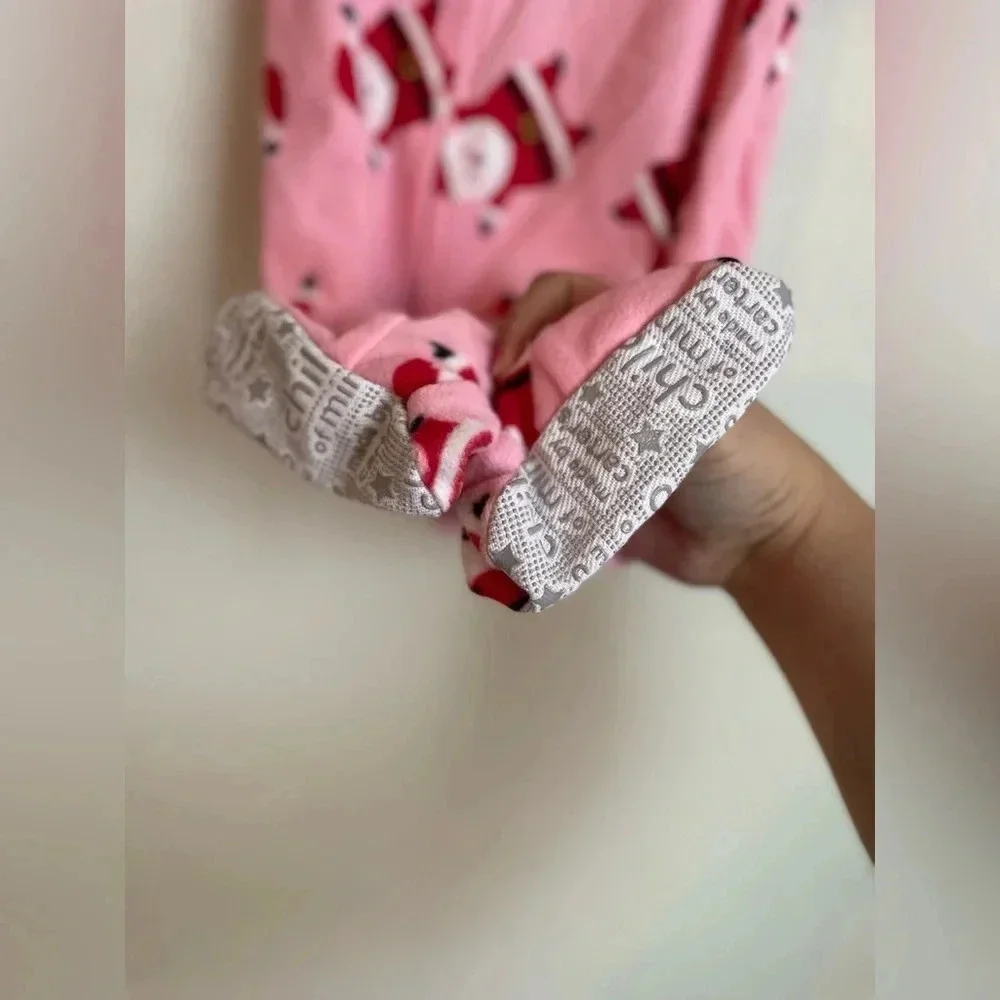 Child of mine by Carters pink Santa fleece footie pajamas size 12months